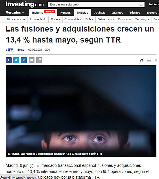 Las fusiones y adquisiciones crecen un 13,4 % hasta mayo, segn TTR